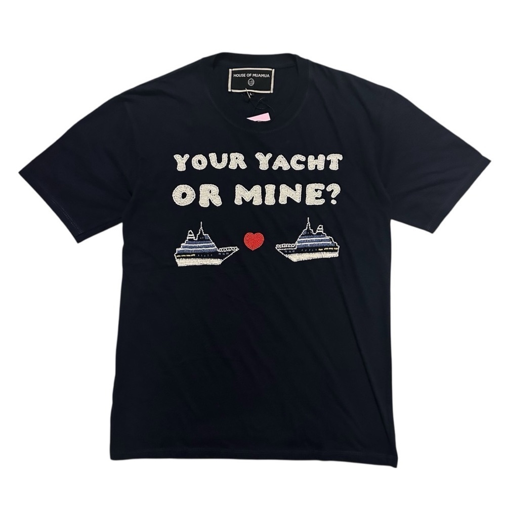 NWT💕 HOUSE OF MUA MUA Handwork Beaded T-Shirt - Navy L